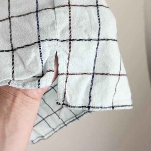 Everlane Windowpane Ruffle Neck Boxy Flannel Button Up Shirt Mint Blue sz S - Picture 8 of 10